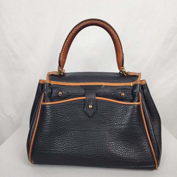 Vintage 90s Dooney & Bourke All-Weather Leather Essex Pebble Leather Brown Navy - Picture 6 of 16